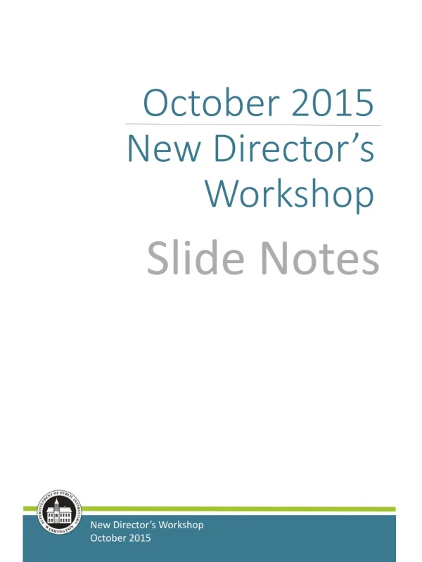 October 2015 New Director’s Workshop