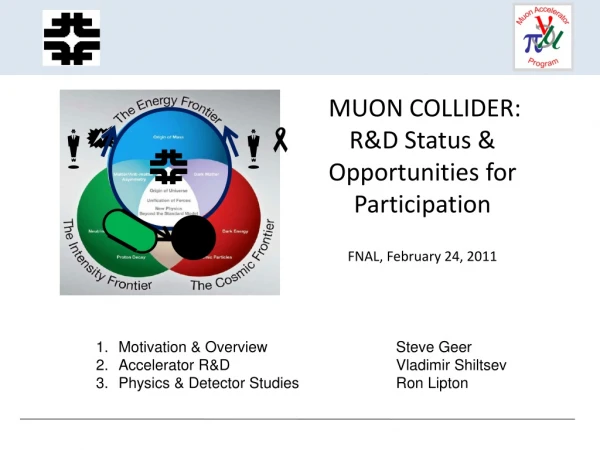 MUON COLLIDER: R&amp;D Status &amp; Opportunities for Participation FNAL, February 24, 2011