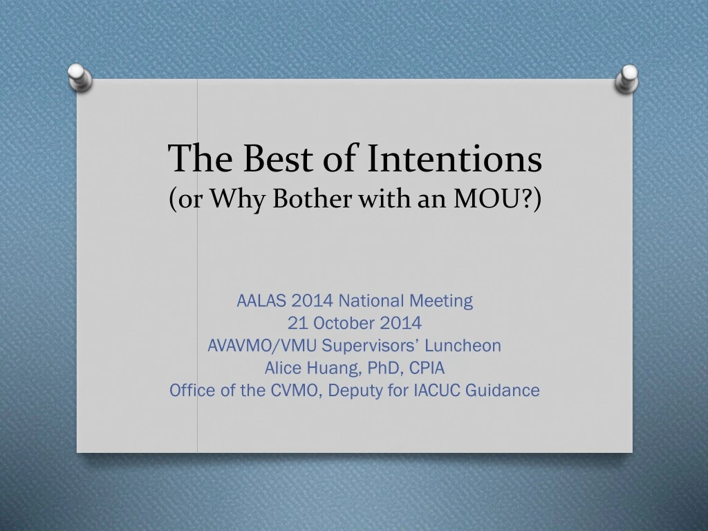 the best of intentions or why bother with an mou