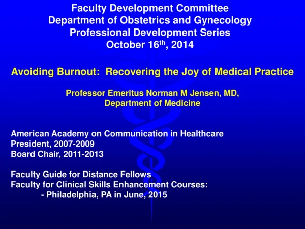 Faculty Development Committee Department of Obstetrics and Gynecology