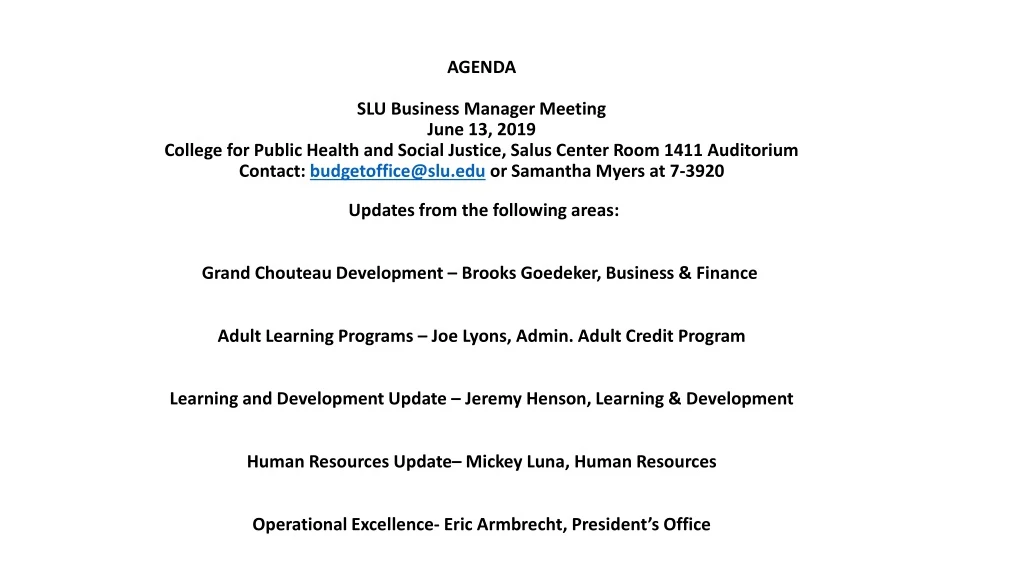 agenda slu business manager meeting june 13 2019