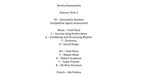 Termly Assessments Autumn Term 2 PE – Gymnastics Routine Competitive Sports Assessment