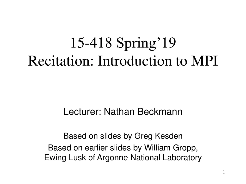 15 418 spring 19 recitation introduction to mpi