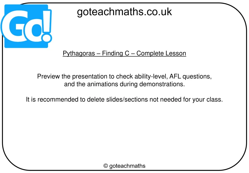 pythagoras finding c complete lesson preview