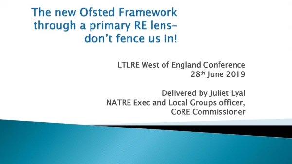 The new Ofsted Framework through a primary RE lens– don’t fence us in!