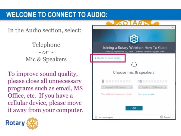 Welcome To connect to audio: