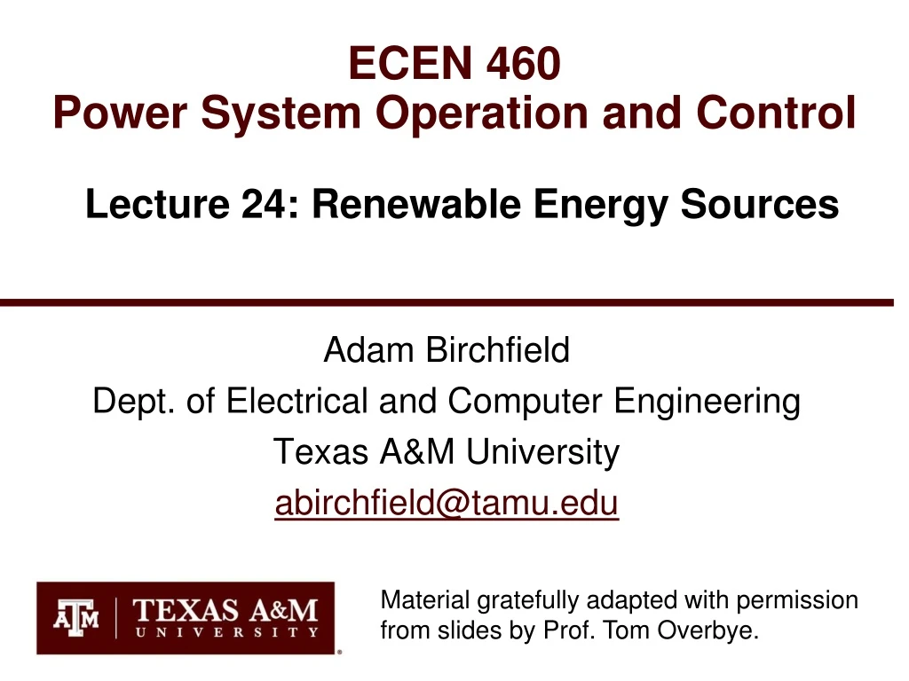 ecen 460 power system operation and control