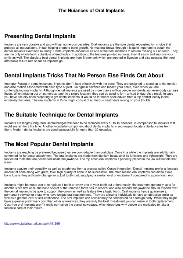 The Nuiances of Oral Implants