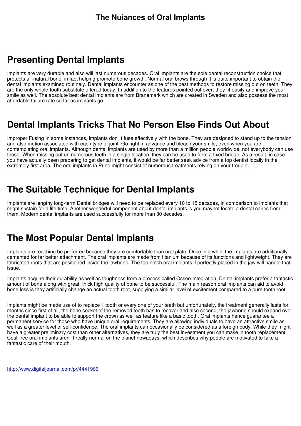 the nuiances of oral implants