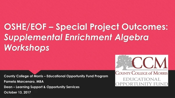 OSHE/EOF – Special Project Outcomes: Supplemental Enrichment Algebra Workshops