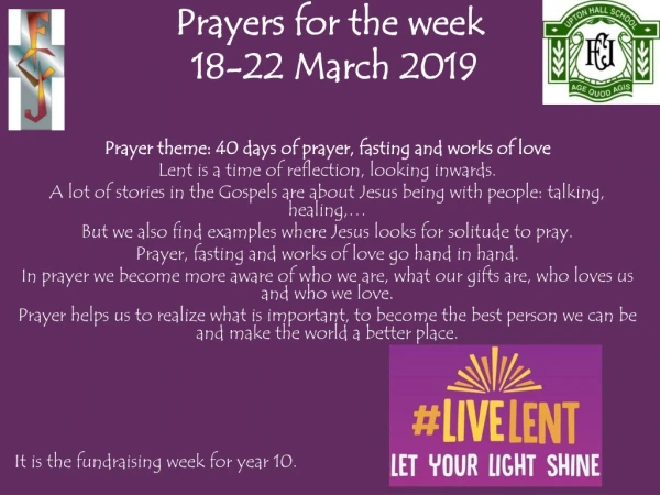 Prayers for the week 18-22 March 2019