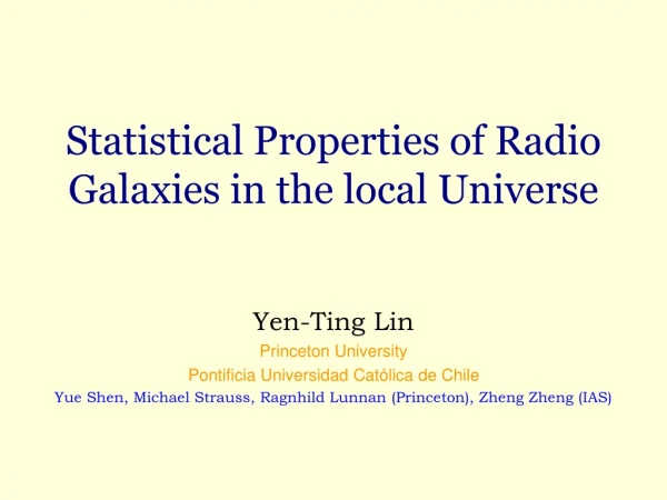 Statistical Properties of Radio Galaxies in the local Universe