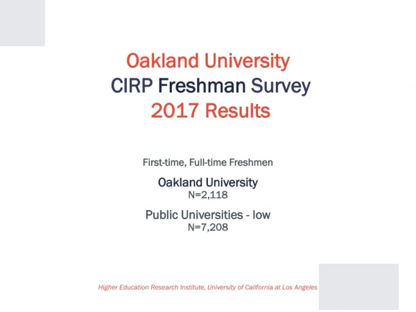Oakland University CIRP Freshman Survey 2017 Results