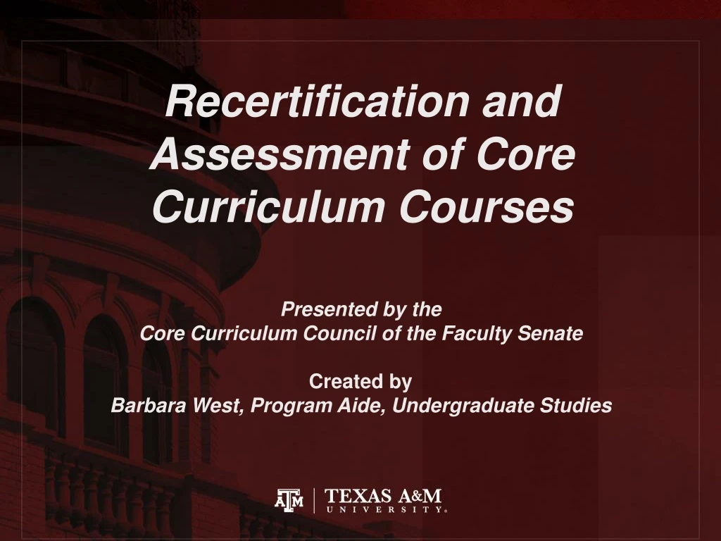 recertification and assessment of core curriculum courses