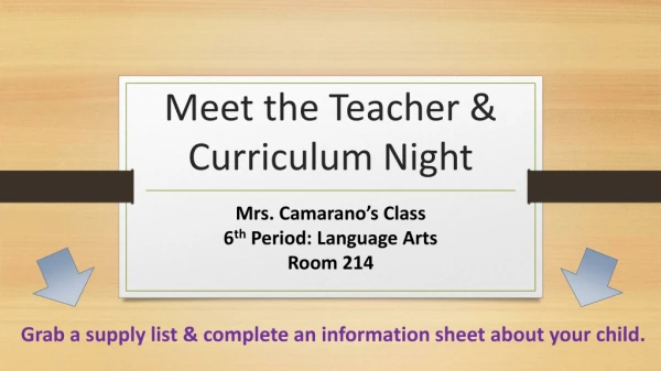 Meet the Teacher &amp; Curriculum Night