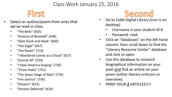 Class Work January 25, 2016