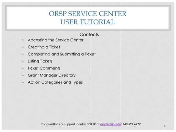 ORSP Service Center User Tutorial