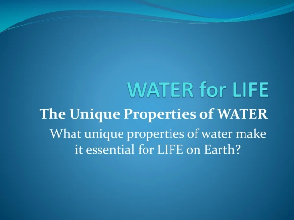 WATER for LIFE