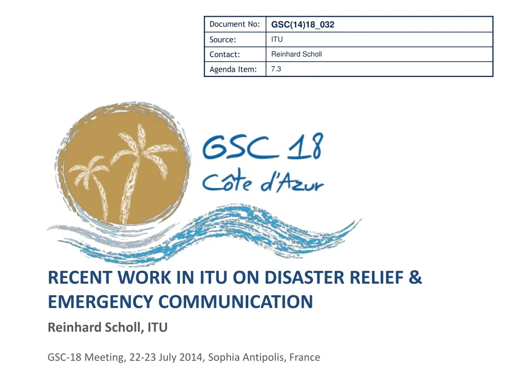 recent work in itu on disaster relief emergency communication