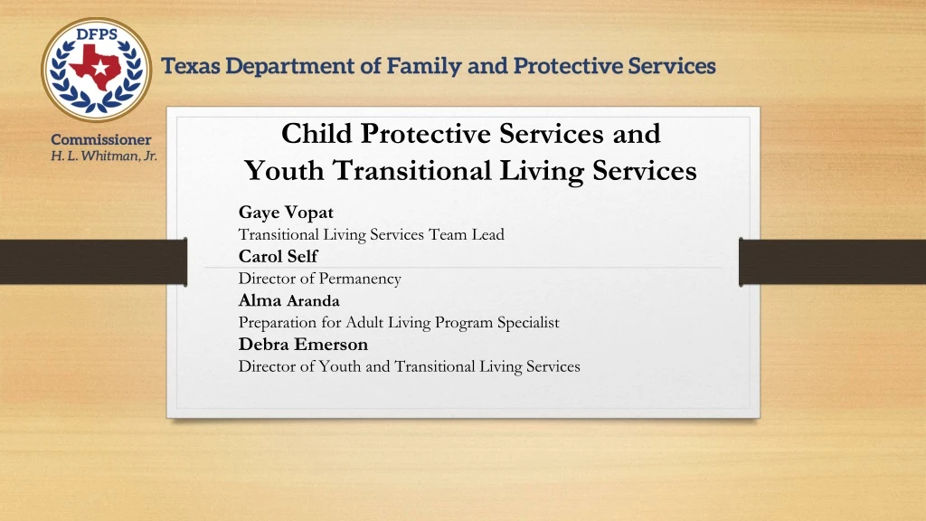 child protective services and youth transitional living services