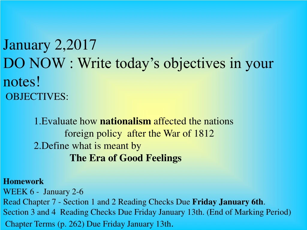 january 2 2017 do now write today s objectives