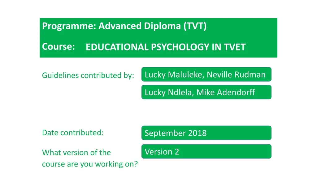 programme advanced diploma tvt course