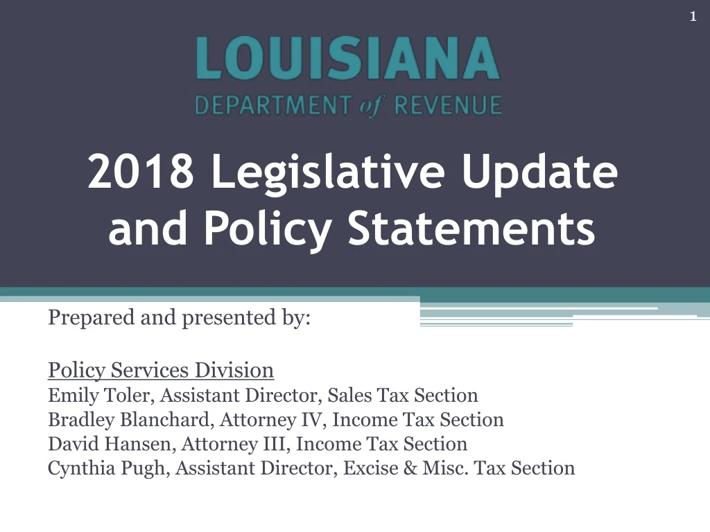 2018 legislative update and policy statements