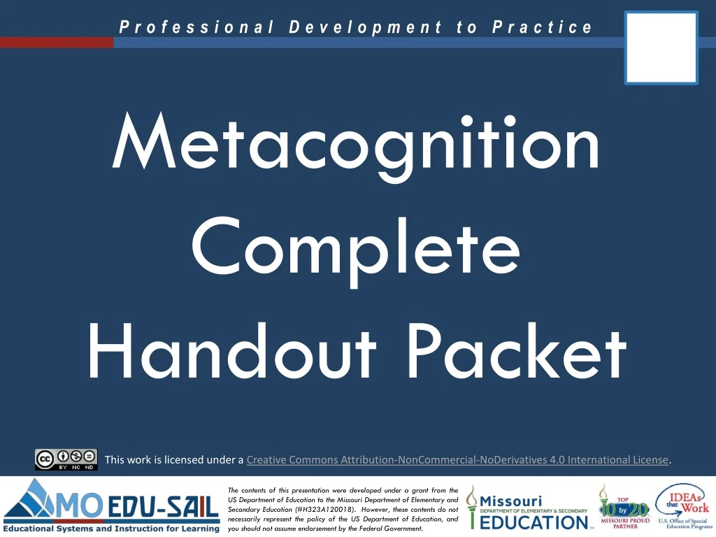 metacognition complete handout packet