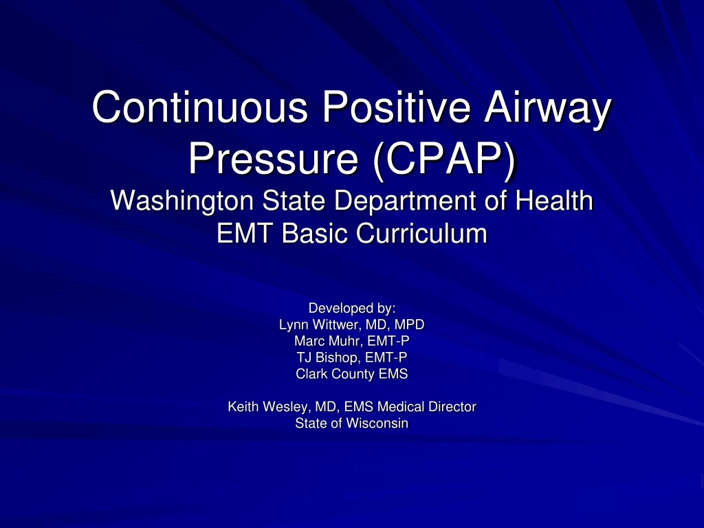 continuous positive airway pressure cpap washington state department of health emt basic curriculum