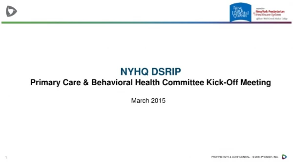 NYHQ DSRIP Primary Care &amp; Behavioral Health Committee Kick-Off Meeting