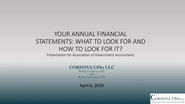 CORDOVA CPAs LLC Bobby Cordova, CPA and Robert Gonzales, CPA April 6, 2018