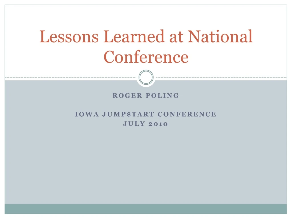 lessons learned at national conference
