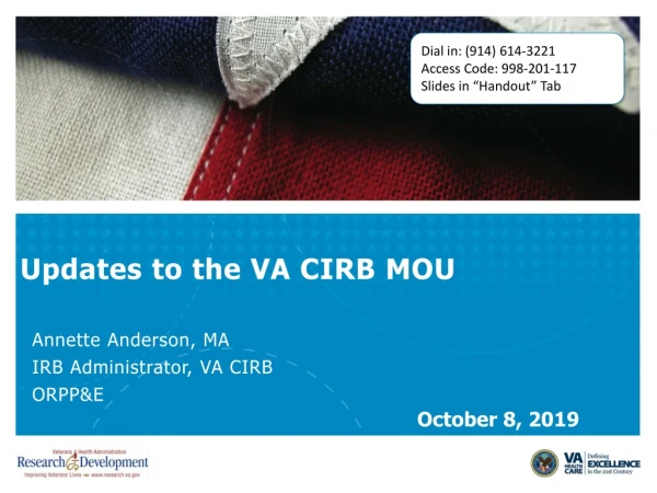 Updates to the VA CIRB MOU