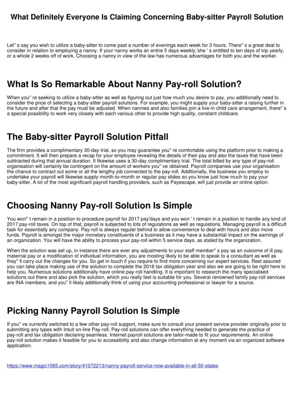 What Absolutely Everybody Is Saying Concerning Nanny Payroll Solution