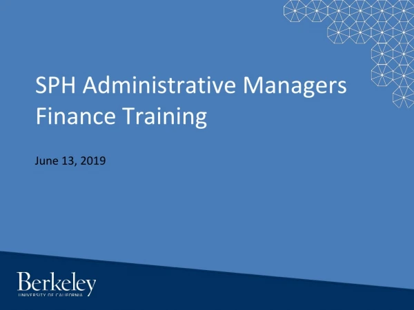 SPH Administrative Managers Finance Training