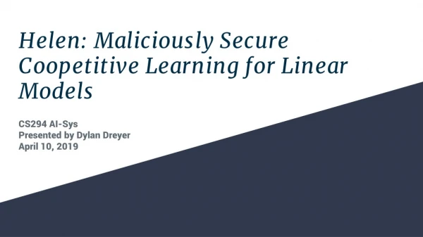 Helen: Maliciously Secure Coopetitive Learning for Linear Models