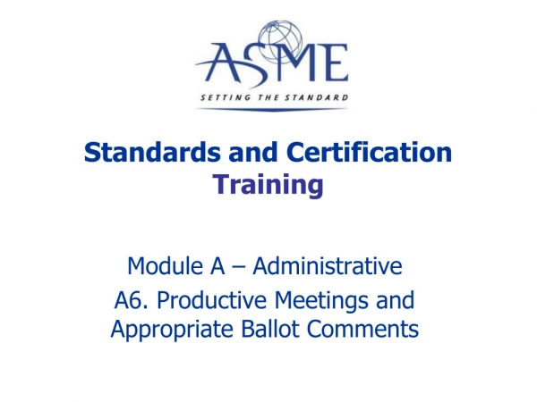 Standards and Certification Training