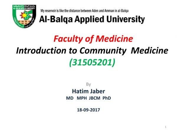 Faculty of Medicine Introduction to Community Medicine (31505201)