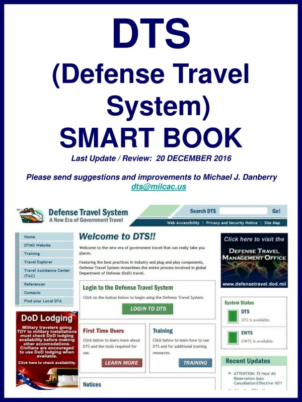 DTS (Defense Travel System) SMART BOOK Last Update / Review: 20 DECEMBER 2016