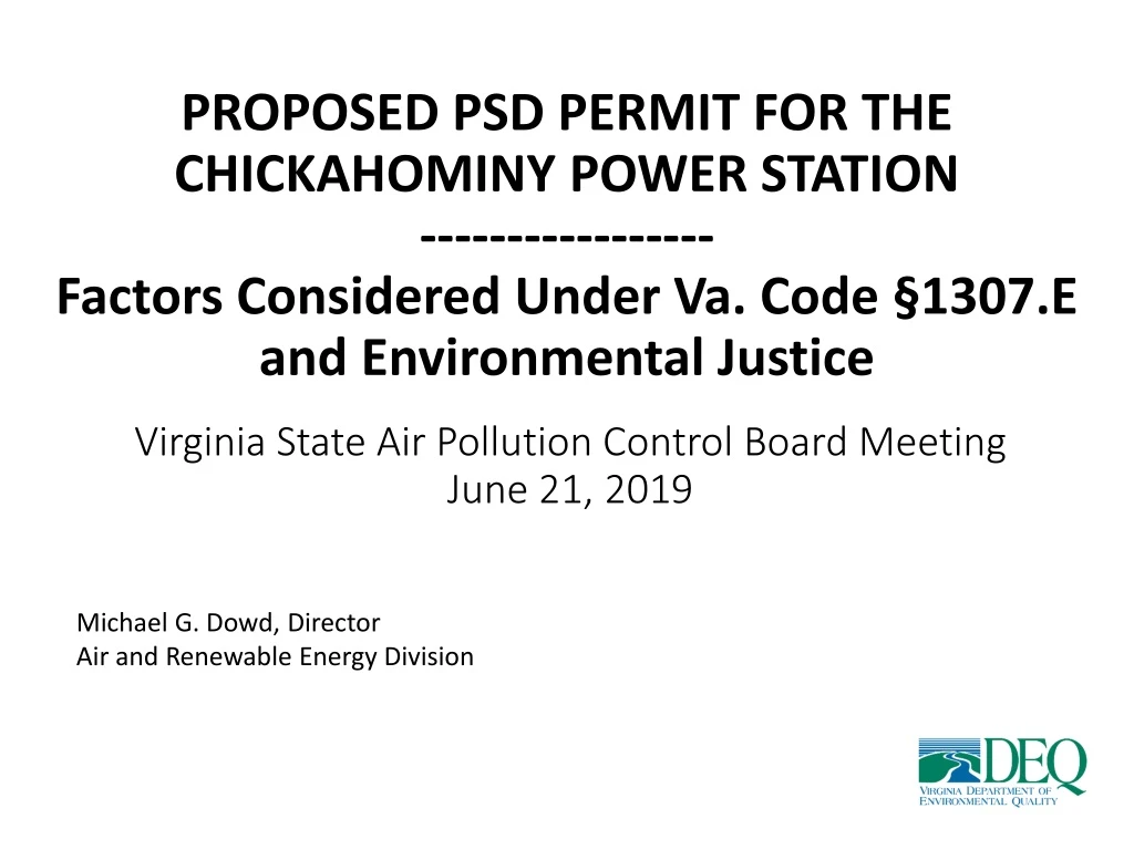 proposed psd permit for the chickahominy power
