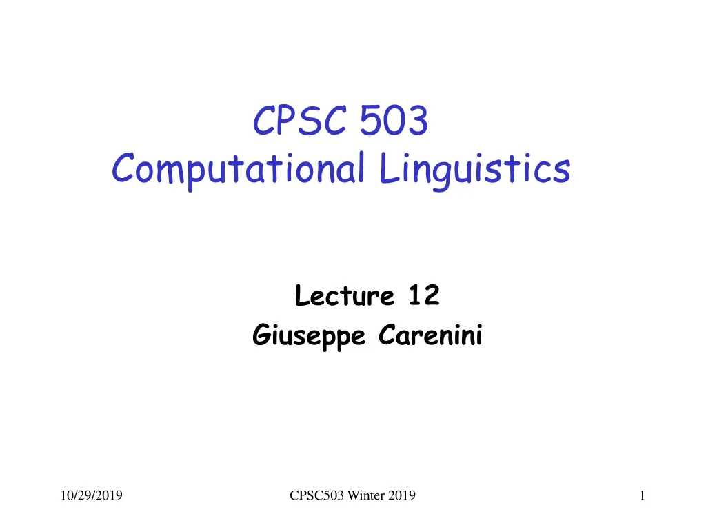 cpsc 503 computational linguistics