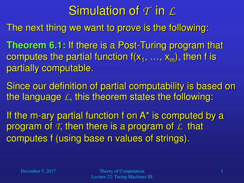 simulation of t in l