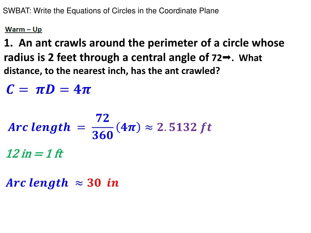 swbat write the equations of circles