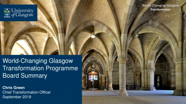 World-Changing Glasgow Transformation Programme Board Summary