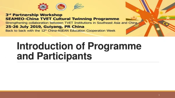 Introduction of Programme and Participants