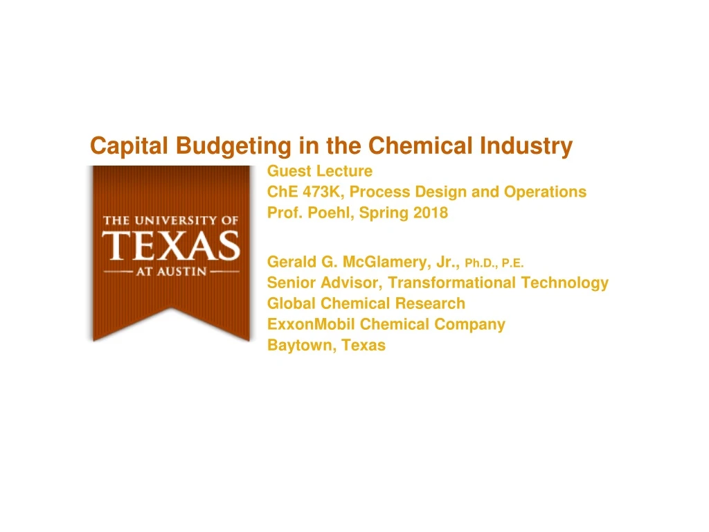 capital budgeting in the chemical industry guest
