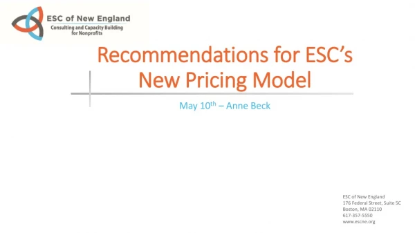 Recommendations for ESC’s New Pricing Model