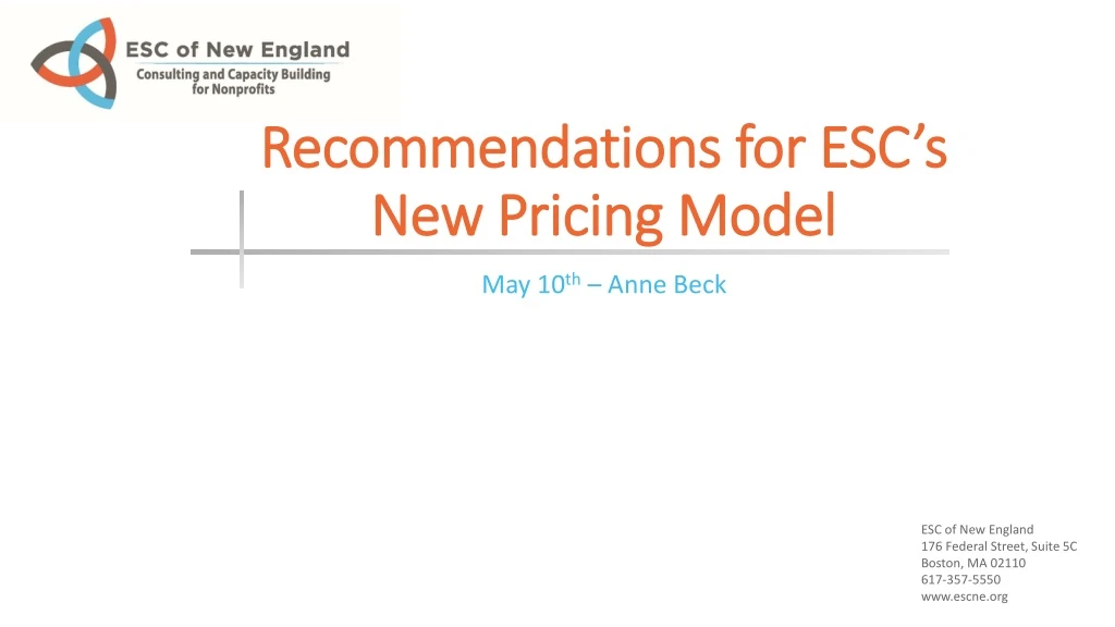 recommendations for esc s new pricing model