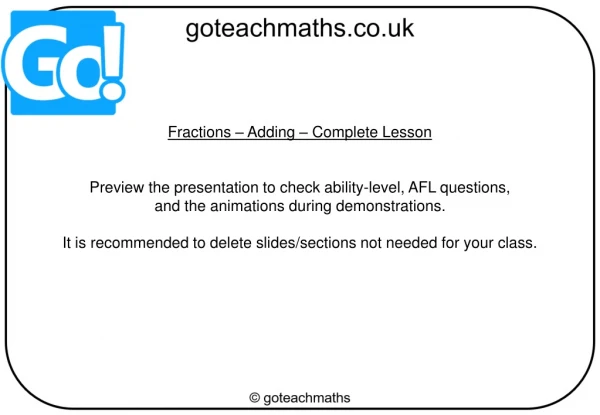 Fractions – Adding – Complete Lesson