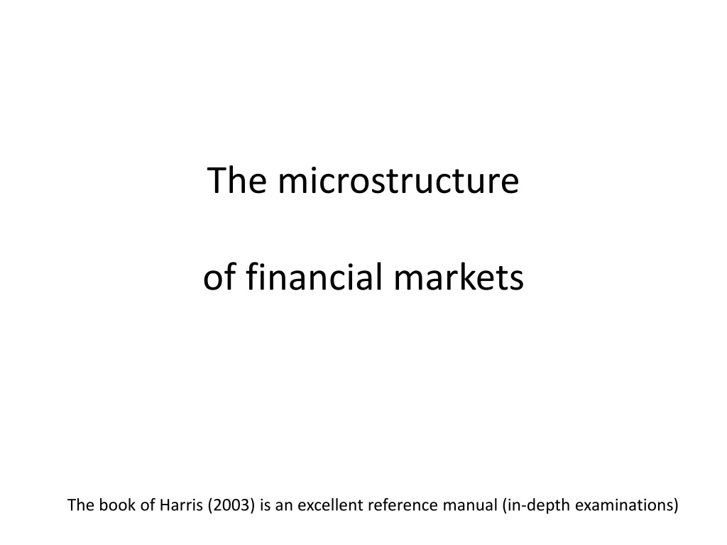 the microstructure of financial markets